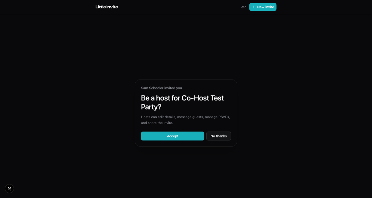 The co-host invite, waiting to be accepted