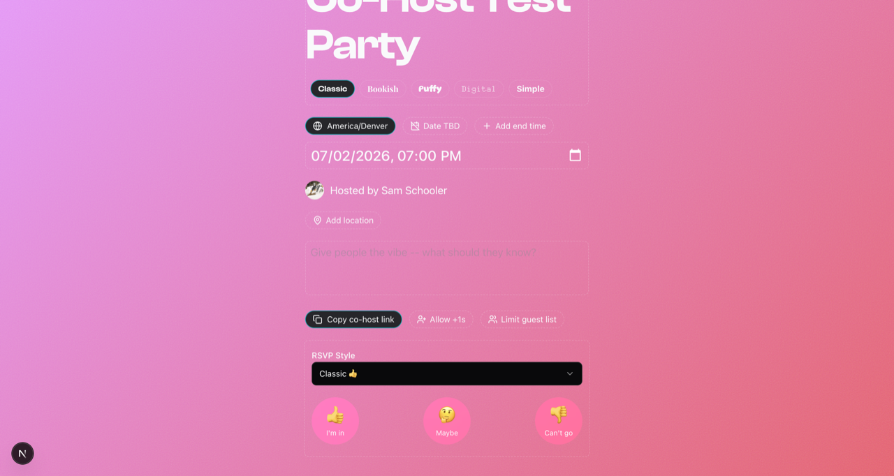 The Copy co-host link button, ready to share